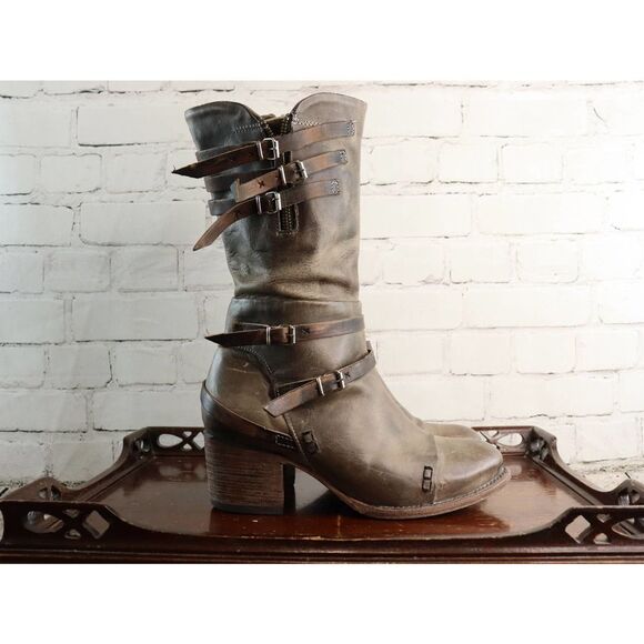 Freebird by Steven Cooper Stone Leather Boots Women’s 10 – Distressed Mid-Calf - Picture 6 of 10